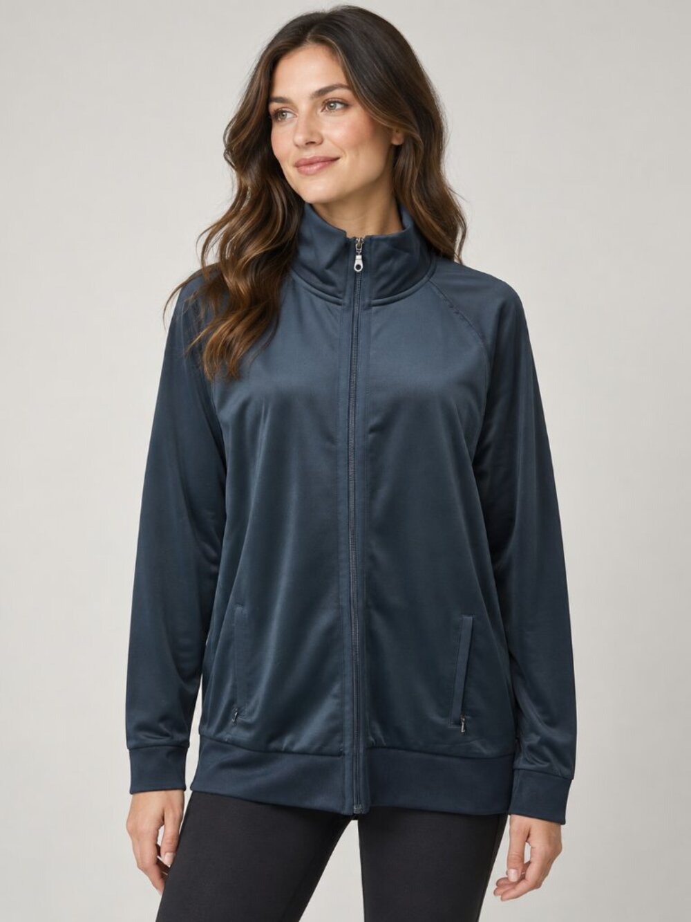 Apt. 9 XL Navy Full Zip Track Jacket Mock Neck Athleisure Activewear Layer